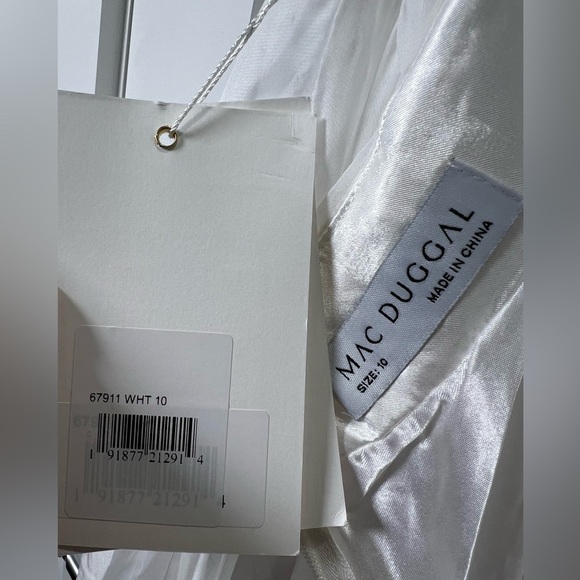 Mac Duggal White Ruffle Rosette Tiered Cut Out Chiffon 67911 Maxi Dress Wedding - Picture 8 of 8